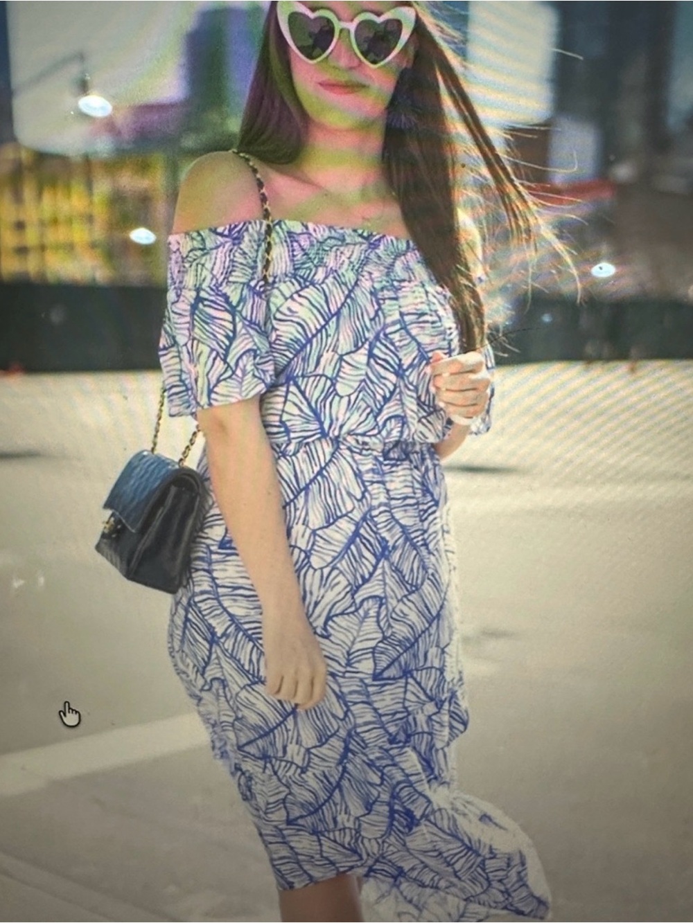 Off-Shoulder Blue Leaf Print Maxi Dress size 10 - Picture 7 of 11